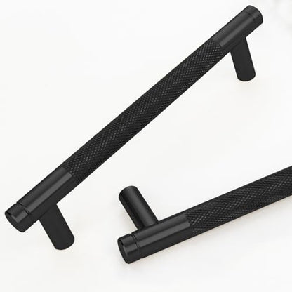 12 Pack 5 Inch 128 mm Black Knurled Cabinet Handles Cabinet Pulls Aluminum Handles Drawer Pulls Oxidation Finish with Diamond Pattern 6" Length (5" Hole Center) - color: PBlack, size: 5 Inch