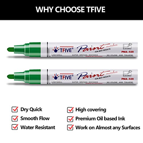 TFIVE Green Permanent Markers Paint Pens, 2 Pack Oil Based Paint Markers - color: Green