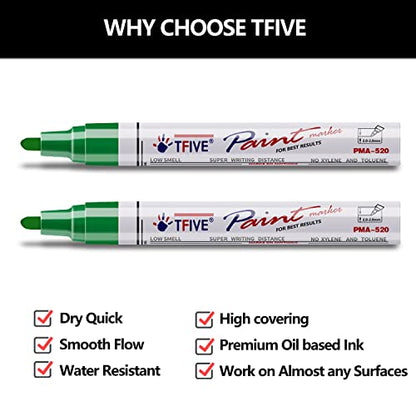 TFIVE Green Permanent Markers Paint Pens, 2 Pack Oil Based Paint Markers - color: Green