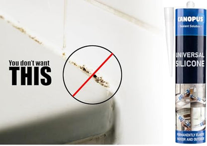 CANOPUS Universal Silicone, White, 3-Pack Waterproof Kitchen & Bathroom Acetoxy Silicone Sealant, Suitable for Indoor and Outdoor Waterproofing and Bonding Applications, Shower Sealant - style: 3-Pack White