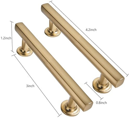 3 inch (76mm) 2 Pack Brushed Brass Cabinet pulls Solid Heavy-Duty Handles Hardware for Kitchen Badroom Drawer Square Pulls Cupboard Cabinets - color: Brushed Brass, size: 3 inch(76mm)