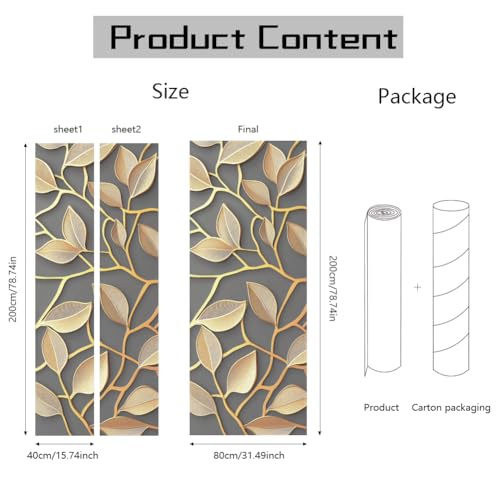 arricraft 2 Sheets Golden Tree Branches Self-Adhesive Door Sticker, 31.5x78.7inch Tree Branches Leaves Door Murals Stickers PVC Removable Wallpaper Decoration for Bedrooms Living Room - style: Golden Tree
