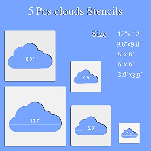 5pcs Reusable Painting Stencils,Plastic Art Craft Templates on Wood Wall Fabric Paper Home Décor DIY 4" to 12" (Clouds) - color: Clouds
