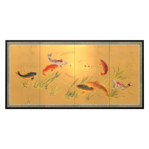 Red Lantern 36" x 72" Gold Leaf Seven Lucky Fish - color: Seven Lucky Fish