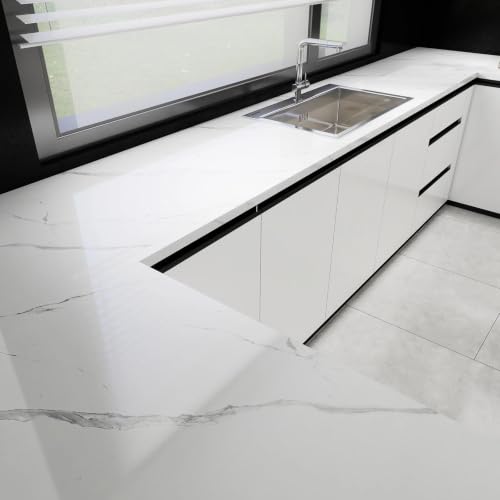 White Glossy Marble Contact Paper 15.7"X472.4" Peel and Stick Wallpaper - color: White, size: 15.7" x 236"