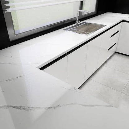 White Glossy Marble Contact Paper 23.6"X472.4" Peel and Stick Wallpaper - color: White, size: 23.6" x 472"