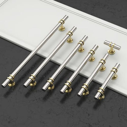 Amerdeco 10 Pack Brushed Satin Nickel and Gold Cabinet Pulls 3.75 Inch(96MM) Hole Centers Kitchen Cabinet Handles Cabinets Hardware Drawer Pulls ZH0058 - color: Gold+Brushed Satin Nickel, size: 3.75"/96MM Hole Center