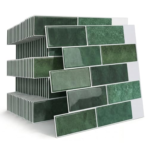 Arttown Peel and Stick 3D Wall Backsplash, 20-Sheet, 12" × 12" Green - color: Forest Green, size: 20PC 12"x12"