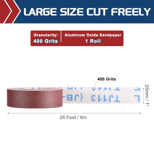 Sandpaper Roll 1Inch 26FT 400Grit Aluminum Oxide Emery Cloth Roll - size: 1 Inch x 25 Feet 400 Grits
