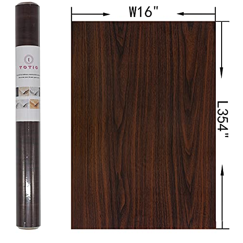 TOTIO Walnut Wood Wallpaper Peel and Stick Walnut Contact Paper for Kitchen Cabinets Waterproof Oil Proof Self Adhesive Wall Paper Countertop Counter Vinyl Wrap 16"x354",Dark Brown,Chocolate Brown - color: Chocolate Brown, size: 16" x 354"