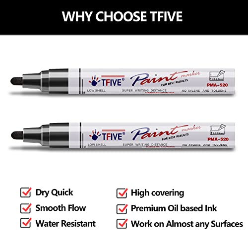 TFIVE Black Permanent Markers Paint Pens, 2 Pack Oil Based Paint Markers - color: Black