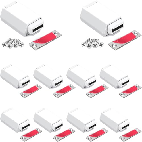 Magnetic Push to Open Cabinet Hardware CBRIVE 10 Pack Heavy Duty Push Latch & Lock for Hidden Door Touch Latches and Catch Magnet Push Release Drawer Pull Tip on RV Closet Close Strong Pop Out, White - color: White, size: 10 Pack-No screwdriver