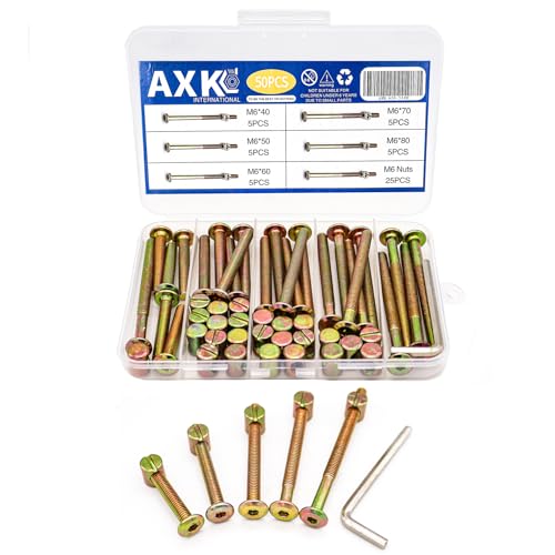 Baby Bed Crib Screws Hardware Replacement Kit, 25-Set M6x40mm/ 50mm/ 60mm/ 70mm/ 80mm Hex Drive Socket Cap Screws Barrel Nuts