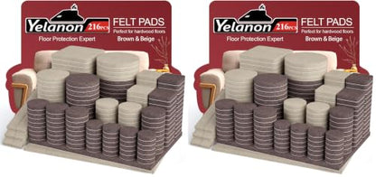 Yelanon Felt Furniture Pads for Hardwood Floors -216 Pcs Premium Felt Pads for Chair Legs, Floor Protectors for Furniture, Beige & Brown (Pack of 2) - size: 216 pcs Beige & Brown (Pack of 2)