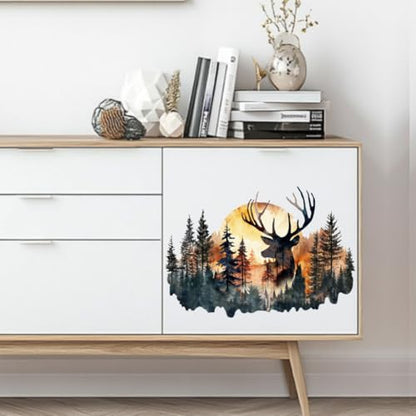 Peacoblue Deer Head and Forest Rub On Transfers for Furniture Craft 6"x12" - style: Deer Head and Forest