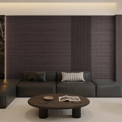 Yutianli Acoustical Wood Wall Panels Peel and Stick 17-Piece 14.2" X 9.5" Faux Wood Slat Panel Artificial Smoked Wood Grain PVC Self-Adhesive Soundproof 3D Wall Panel Foam Wallpaper - color: Smoked