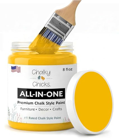 Chalky Chicks Bees Knees 8 Fl Oz Chalk Paint for Furniture All in One - color: Bees Knees (Yellow), size: 8 Fl Oz (Pack of 1)