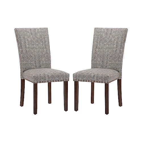 COLAMY Upholstered Parsons Dining Chairs Set of 2, Fabric Dining Room Kitchen Side Chair with Nailhead Trim and Wood Legs - Boho - color: F-boho, size: Set of 2