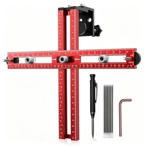 Foldable Cabinet Hardware Jig with Deep Hole Carpenter Pencil Kit, CNC Aluminum Drawer Pull & Cabinet Door Handle Installation Drill Guide, Woodworking Punch Locator Tool Set