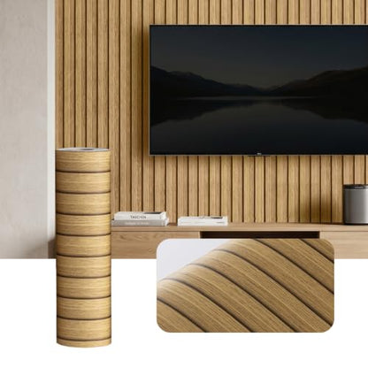 118" x 15.8" Peel and Stick PVC Faux Wood Slat Wall Panels - color: Wood Tone
