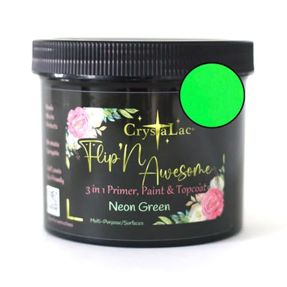 CrystaLac, FlipN'Awesome 3in1 Paint, Primer, Top Coat (Neon Green, 32oz Quart)