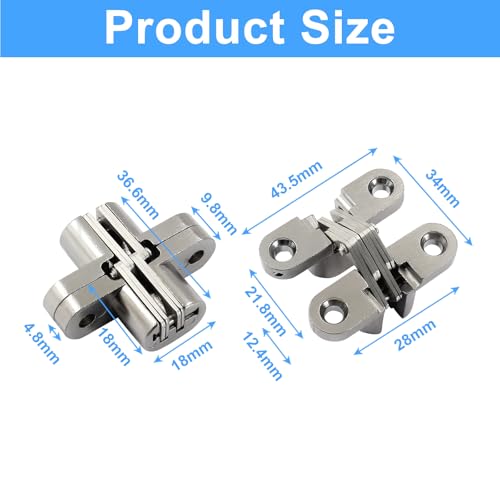 43.5 mm Hidden Hinge, Stainless Steel, 2pcs - size: 43.5 mm, 2 PCS
