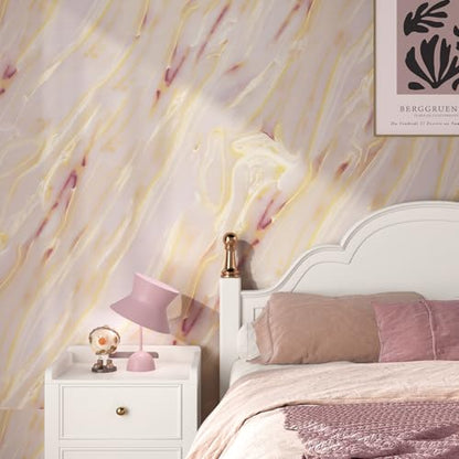 FunStick Gold Pink Liquid Marble Contact Paper for Countertops Peel and Stick Waterproof Removable Pink Marble Wallpaper Peel and Stick Countertops for Kitchen Bathroom Cabinets Desk Vinyl Wrap 12x200 - size: 200" x 12"