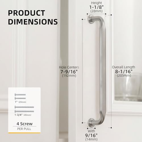Goldenwarm 10 Pack 7-1/2 Inch Brushed Nickel Cabinet Pulls Solid Handles - color: Brushed Satin Nickel, size: 7-1/2 Inch Hole Center