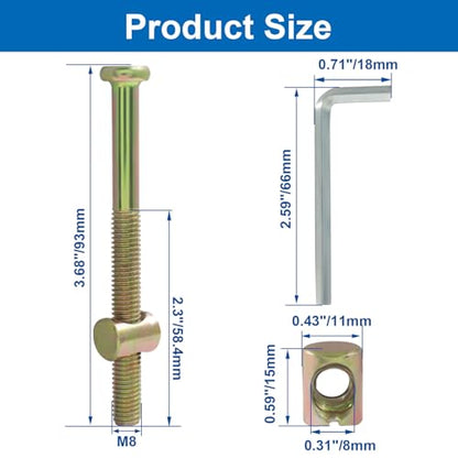 M8 X 90mm Barrel Bolt Nuts, 10 Pack - size: M8(90mm)