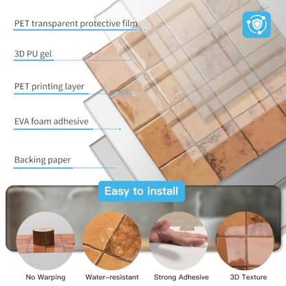 Art3d Grid Design Peel and Stick Backsplash, 10-Pack, Terracotta - color: Terracotta