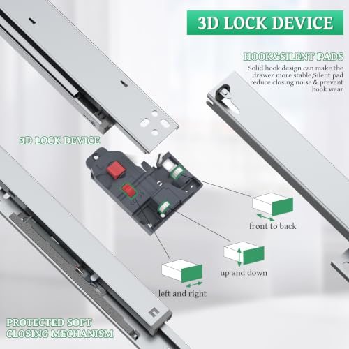 Undermount Drawer Slides,24inch Bottom Mount Full Extension Drawer Slides,Soft Close Hydraulic Damper,3D Adjustable&Quick Release, 100 Lbs Load Capacity Cabinet Concealed Drawer Slides,1 Pair(2-Pack) - size: 24 Inch