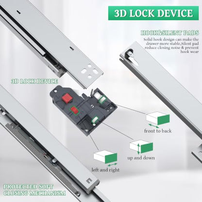 Undermount Drawer Slides,24inch Bottom Mount Full Extension Drawer Slides,Soft Close Hydraulic Damper,3D Adjustable&Quick Release, 100 Lbs Load Capacity Cabinet Concealed Drawer Slides,1 Pair(2-Pack) - size: 24 Inch