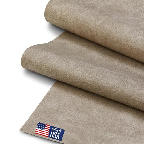 Faux Leather Fabric, Thick Durable Synthetic Repholstery Leather Vinyl, Soft Touch Distressed DIY and Craft Material - 5 Yard Roll (Tan) - color: Tan, size: 5 Yard Roll