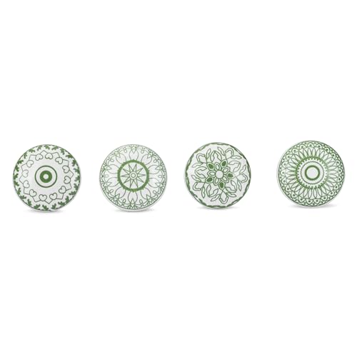 Ajuny 10 Green White Ceramic Cabinet Knobs Printed Drawer Pull Handles Set - color: Green-White