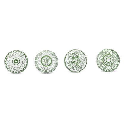 Ajuny 10 Green White Ceramic Cabinet Knobs Printed Drawer Pull Handles Set - color: Green-White