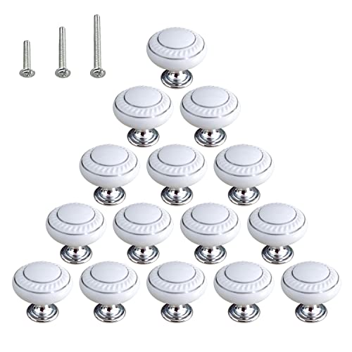HUAMULAN Round Ceramic Knobs with Zinc Alloy Base for Cabinets 15 Pack - color: A2-43-Baisilver-15PCS