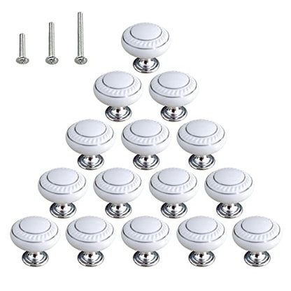 HUAMULAN Round Ceramic Knobs with Zinc Alloy Base for Cabinets 15 Pack - color: A2-43-Baisilver-15PCS