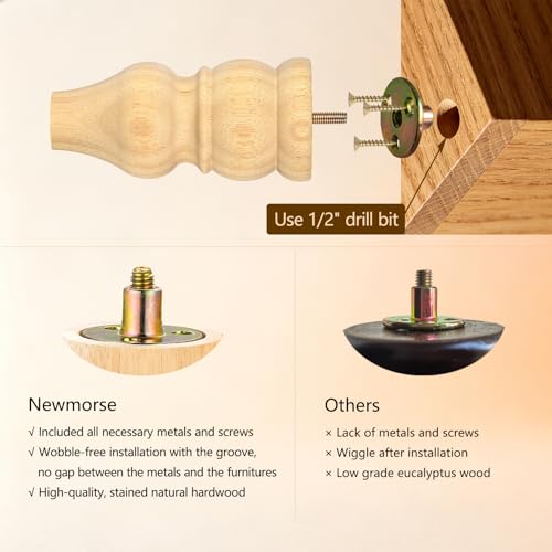 6 Inch Sofa Legs Replacement Set of 4, Unfinished Wood Bun Feet for Furniture, Suitable for Couch/Ottoman/Chair