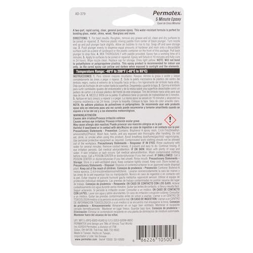Permatex 10500-5 Minute Epoxy, Single-Use Syringe for General Purpose Creates a Hard, Rigid Bond for Coating in Minutes - Resin epoxy is Resistant to Water and solvents, and All-Purpose - size: 0.2 Ounce, style: Liquid