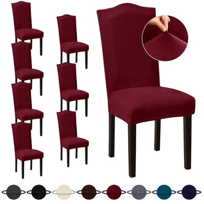Sufdari Dining Room Chair Covers Set of 8, Burgundy Non-Slip Spandex Stretch Dining Chair Slipcovers for Dining Room, Hotel (Extra Large) - color: .Burgundy, size: XL-8 PC