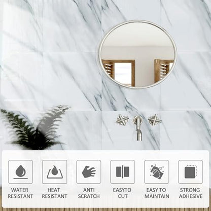 Peel and Stick Backsplash Tile,10pc Waterproof Marble Wall Panels - color: White and Grey