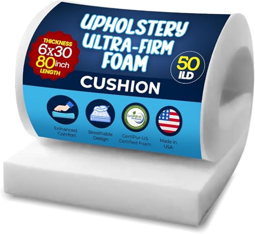 RaceCityFoam High Density Upholstery Foam (Ultra Firm) 50 ILD - 6"x30"x80" - size: 6"T x 30"W x 80"L