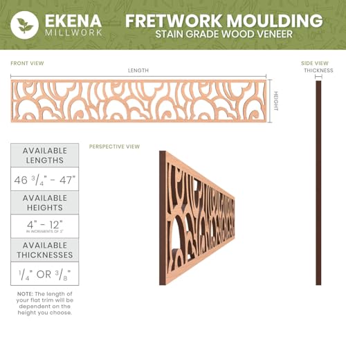 46 3/8"W x 4"H x 3/8"T Cambridge Fretwork Moulding, Cherry - color: Cherry, size: 4-in. H x 0.375-in. T