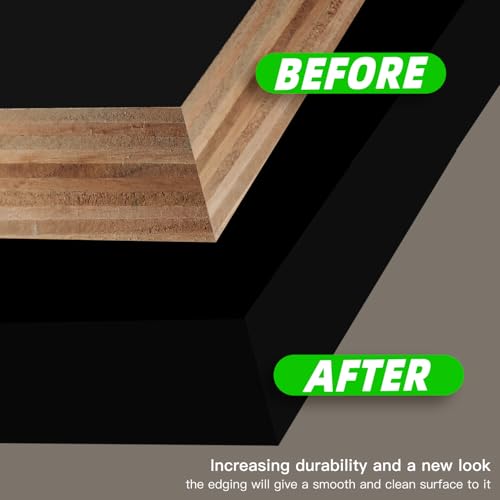 YANYE Black Melamine Edge Banding, 1 1/2 inch x 25ft roll of Wood Veneer Edge Banding Preglued, Tape Banding for Cabinet Repair
