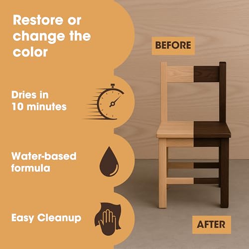 Furniture Clinic Wood Stain, Water-Based & Fast Drying, Black - color: Black, size: 250ml / 8.5 Fl Oz