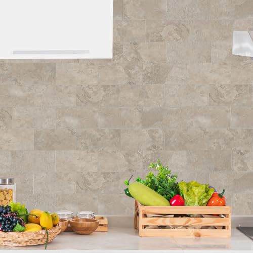 10 Sheet Stone Beige Peel and Stick Backsplash, 11.8'’x 11.8'' Luxury Ceramic Look Self Stick Subway Tiles, Waterproof Peel and Stick Wall Tiles for Kitchen and Bathrrom - color: Stone Beige