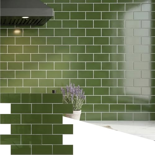 2026 New Upgrade Peel and Stick Backsplash Tile, Peel and Stick 11.34" X 11.57" Wall Tile for Kitchen, Bathroom, Fireplace, Laundry (Polished Green, 10 Packs) - color: Polished Green