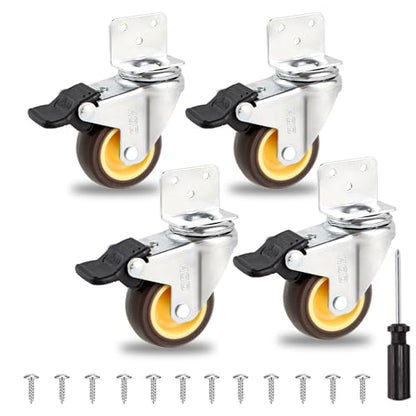 HOD Side Mount Casters with Brake, 1 Inch L-Shaped Small Caster Wheels Set of 4, Furniture Casters 360° Swivel Wheels for Furniture, Table, Baby Bed, Carts Trolley, Cabinet, Loading Capacity 70Lbs - style: 1-inch Brakes