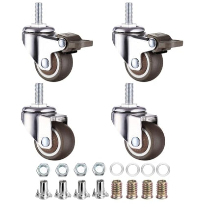 WANLIAN M6 Threaded Stem Casters Set of 4 Heavy Duty Swivel Caster Wheels with Brakes, TPE Rubber Small Screw Replacement Wheels for Furnitures, Rolling Carts, Standing Desks, Wire Shelving (1 Inch) - style: 1 Inch
