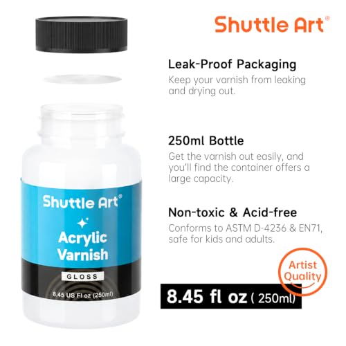 Shuttle Art Gloss Varnish for Acrylic Painting,8.45oz, Clear Acrylic Sealer - style: 8.45oz gloss varnish